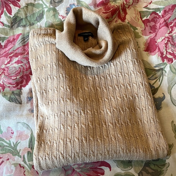 TALBOTS Size Large Cableknit Textured Turtleneck Pullover Cottonblend $89 NEW - Picture 13 of 13